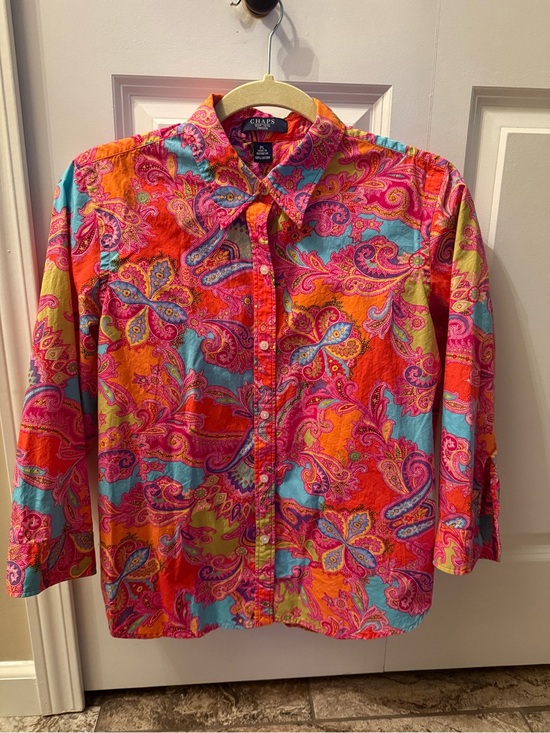 Chaps Tops - Chaps Women's Bright Paisley Button-Down Shirt in Pink, Orange & Blue